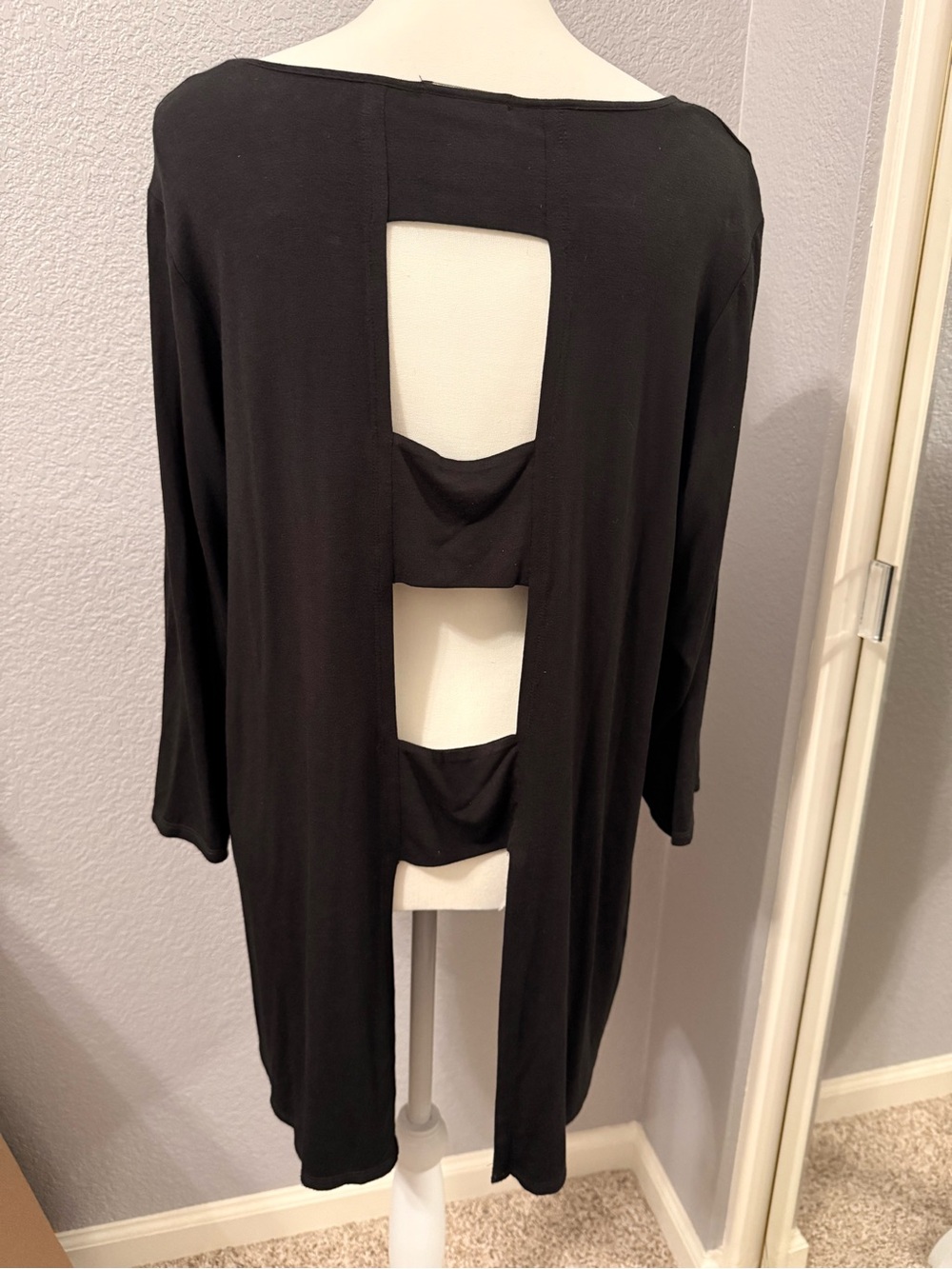 Colette Black Knit Tunic with Scoop Neck and Cut Out Back